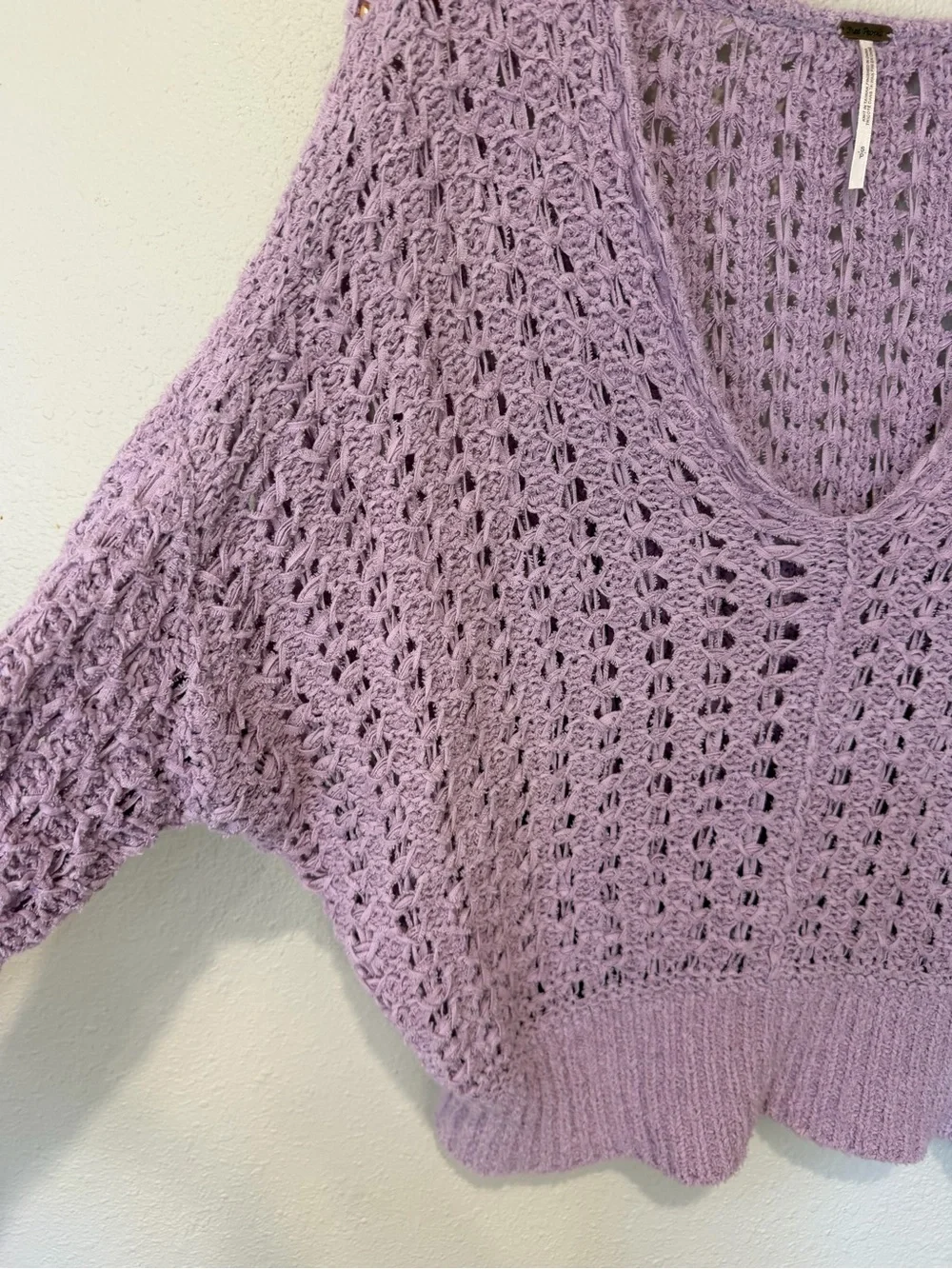 Free People “Best of You” Lavender Open-Knit V-Neck Sweater